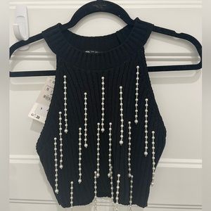 ZARA Chenille Dangling pearl knit top